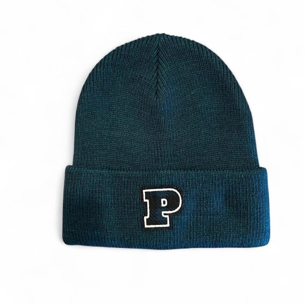 Victoria’s Secret Pink Logo Ribbed Knit Beanie-Green
